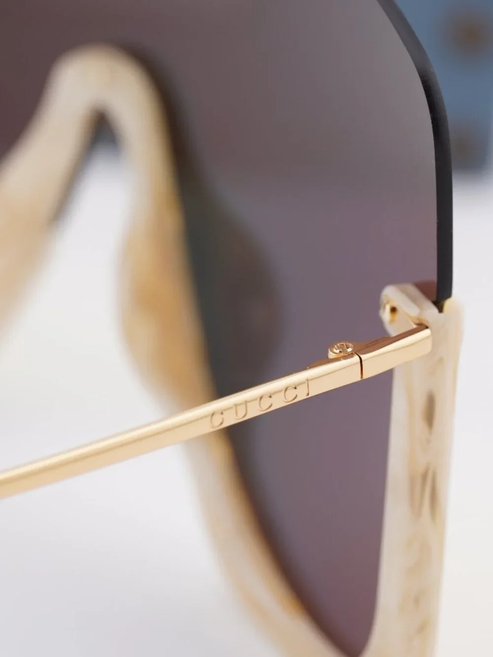 Gucci GG0540S 004 Shield Sunglasses - Beige/Gold\ Orange Mirror